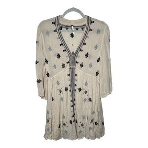 Free People Tunic Dress Womens Small Boho Embroidered Gauzy Festival Peasant